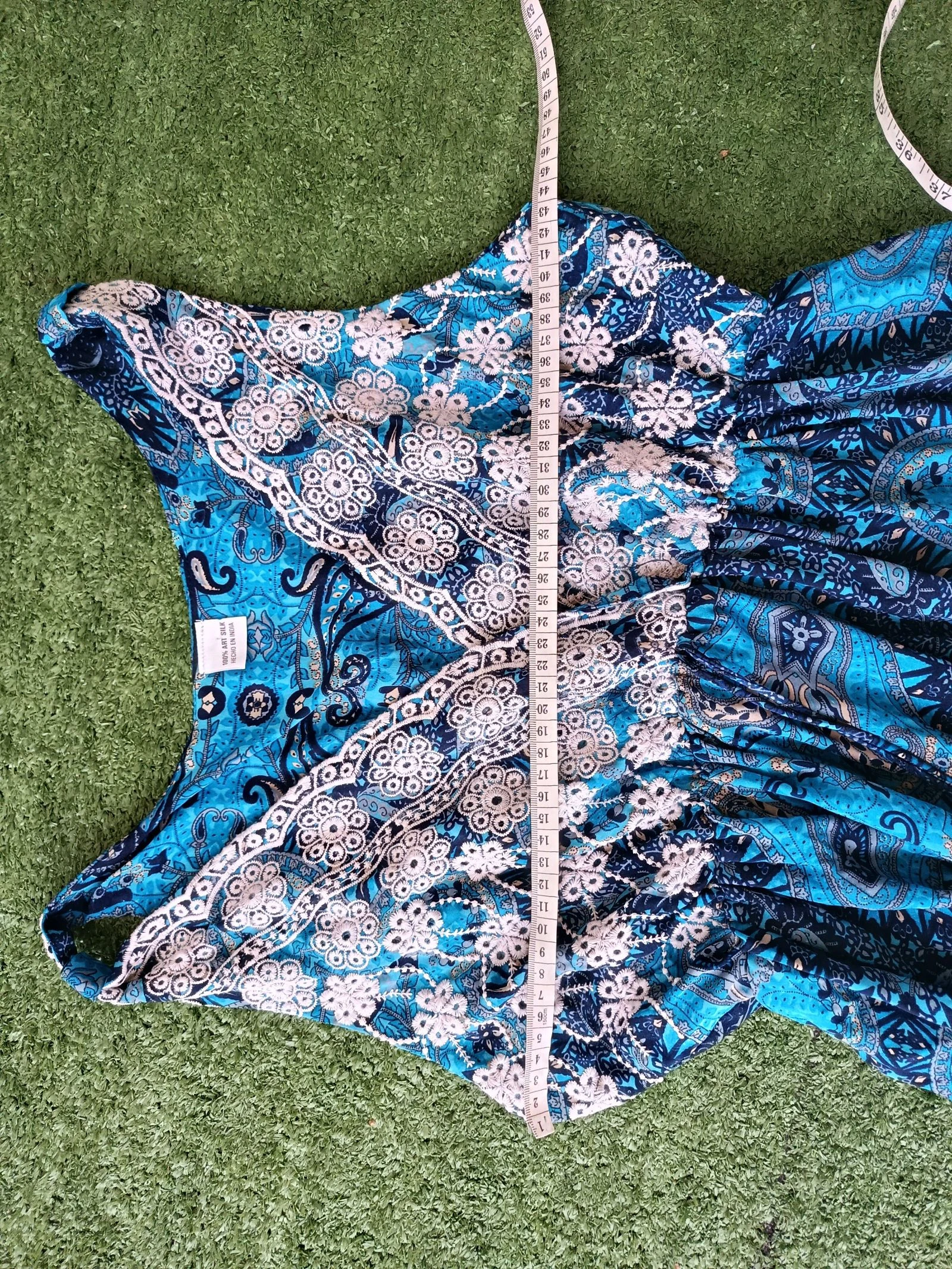 Vestido largo bohemio chic 100% seda azul con encaje Talla S/M – photo 6
